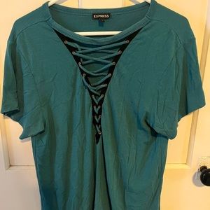 Express Turquoise t-shirt criss cross low cut